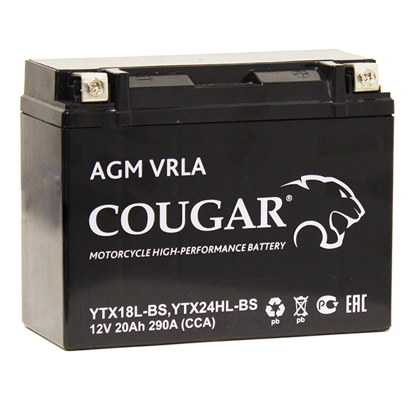 Л 18 12. Ytx20l-BS 12v 18ah. Аккумулятор мотоциклетный cougar AGM VRLA ytx18l-BS 206x88x163. Аккумулятор AGM 20ah. Cougar AGM VRLA 12v.